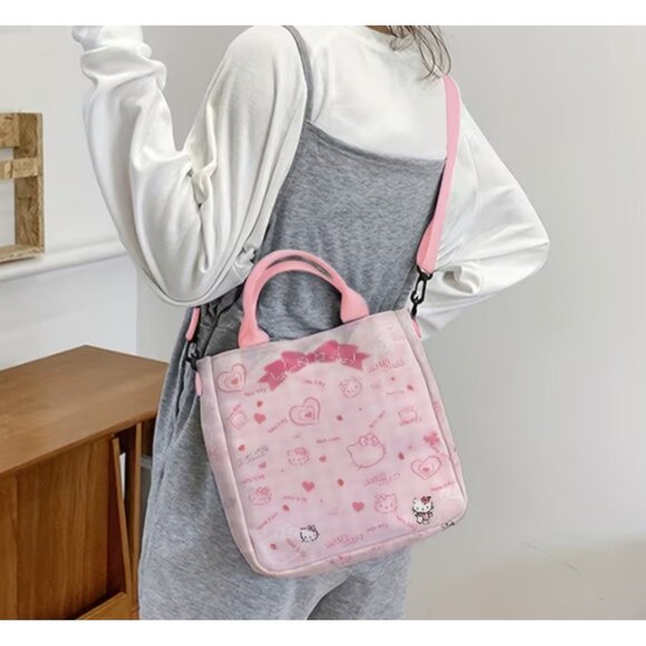 Hello Kitty Pink Crossbody Bag Kawaii Heart Bow Pastel Purse Detachable Strap - Picture 2 of 2